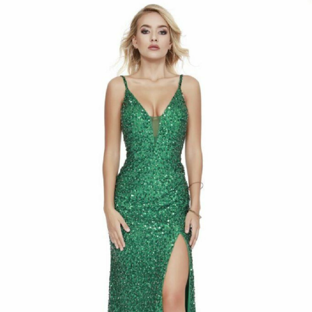 Green Shail K. Sequined Prom Dress
